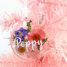 Floral Christmas Decoration, Personalised Bauble, Pressed Flower Decor, Memorial Gift For Her, Nan - thumbnail 2