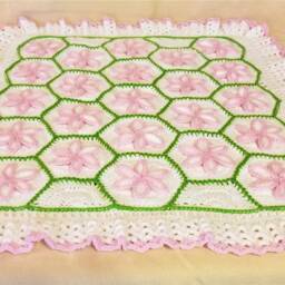 Coming Home Gift. Crochet Baby Girl Flower Blanket For Stroller, Bassinet Or Crib With 3D Perfect Shower - thumbnail 3