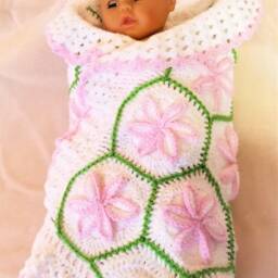 Coming Home Gift. Crochet Baby Girl Flower Blanket For Stroller, Bassinet Or Crib With 3D Perfect Shower - thumbnail 4