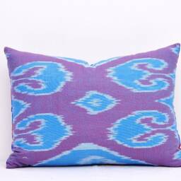 Red & Blue Silk Velvet Ikat Pillow Cover, Handmade Cushion - thumbnail 3