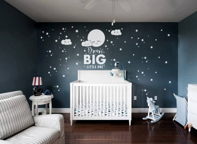 Dream Big Little One Wall Decal, Moon Sticker, Clouds & Stars Decals, Kids Room Wall Decor-Dk357 - image 1