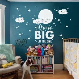 Dream Big Little One Wall Decal, Moon Sticker, Clouds & Stars Decals, Kids Room Wall Decor-Dk357 - thumbnail 3