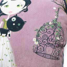 Decorative Cushion For Girl With Black, Gray Or Pink Cat, Girl's Bedroom Gift - thumbnail 4