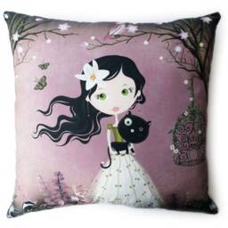 Decorative Cushion For Girl With Black, Gray Or Pink Cat, Girl's Bedroom Gift - thumbnail 2