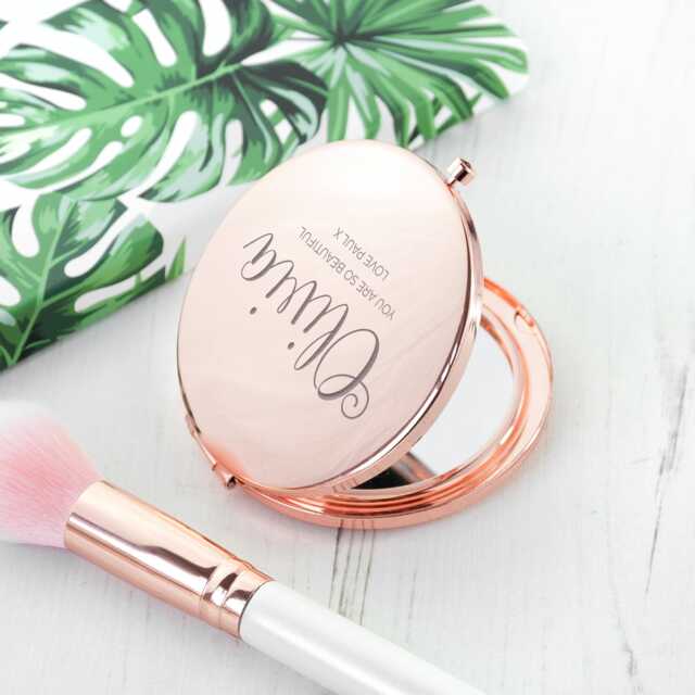 Personalised Round Rose Gold Compact Mirror - image 1