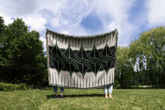 Green Botanical Woven Cotton Blanket - image 1