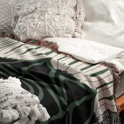 Green Botanical Woven Cotton Blanket - thumbnail 3