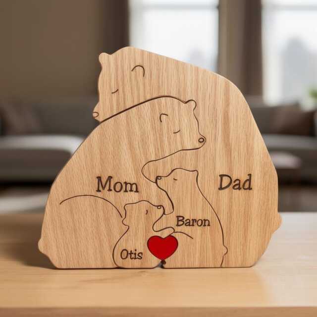 Personalised Wooden Bear Family Puzzle, Mothers Day Gift, Unique Ornament, For Of 2-8, Wood Decor, Thoughtful Present For Mum - image 1
