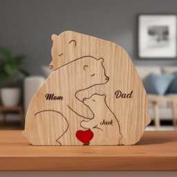 Personalised Wooden Bear Family Puzzle, Mothers Day Gift, Unique Ornament, For Of 2-8, Wood Decor, Thoughtful Present For Mum - thumbnail 2