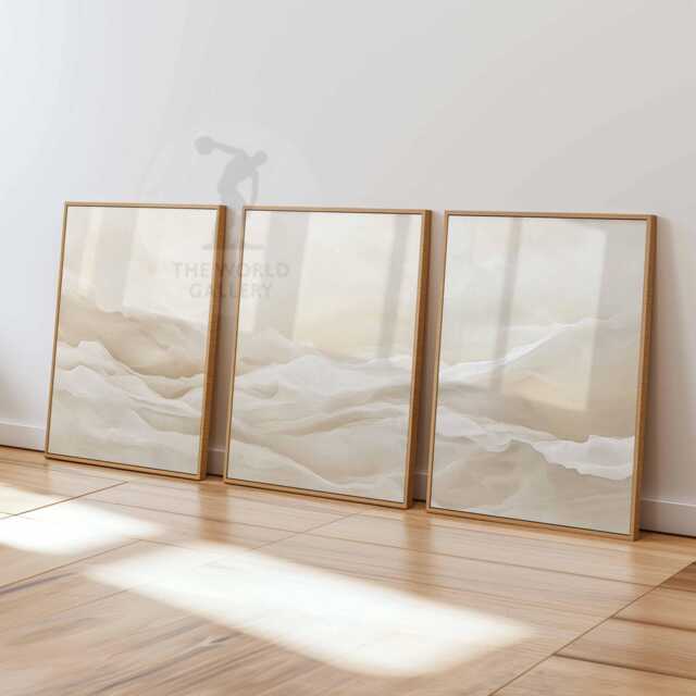 Set Of 3 Neutral Abstract Prints, Minimalist Wall Art, Beige Poster Set, Home Decor, Bedroom Living Room Art - image 1