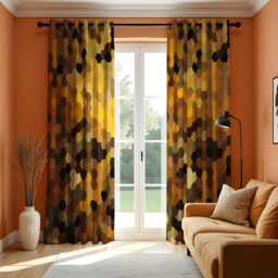 Brown Yellow Geometric Curtains, Modern Hexagon Drapes, Abstract Custom Heading Curtain Panel, Bold Fall Window Treatment, Living Room Decor