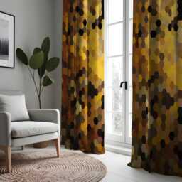 Brown Yellow Geometric Curtains, Modern Hexagon Drapes, Abstract Custom Heading Curtain Panel, Bold Fall Window Treatment, Living Room Decor - thumbnail 2