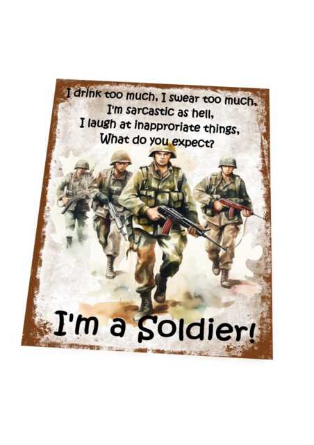 Retro Army Soldier Metal Sign Military Veteran Wall Art