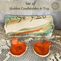 Handmade Ceramic Shabbat Candlestick Set, Turquoise Fish Design, Jewish Wedding Israeli Art Gift - thumbnail 3