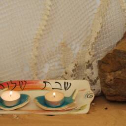 Handmade Ceramic Shabbat Candlestick Set, Turquoise Fish Design, Jewish Wedding Israeli Art Gift - thumbnail 2