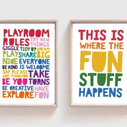 Set Of 2 Playroom Prints, Rules, Rainbow Wall Art, Sign, This Is Where The Fun Stuff Happens, Toddler, Boys Bedroom - thumbnail 2