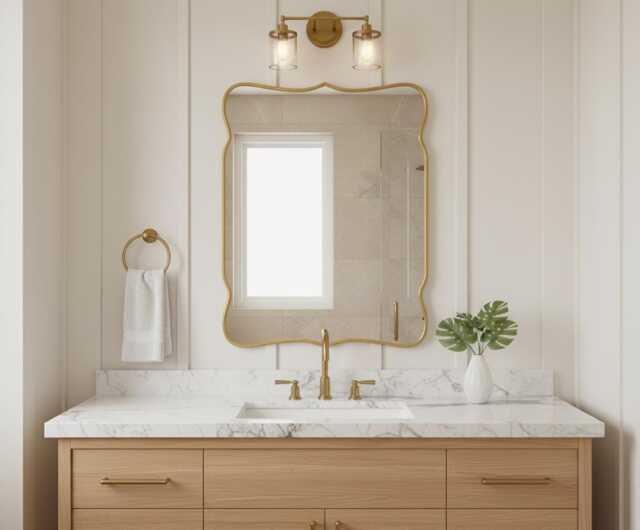 Vanity Brass Mirror Italian Style Asymmetrical Wall Decor Mirror - image 1