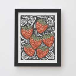 Strawberries Art Print - Vintage Inspired Plant Linocut Block Print Style Poster, Archival Fine Art Print. Cute Garden Folk Gift - thumbnail 1