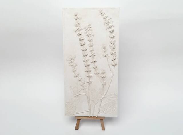 Tile Basil Cast. Botanical Decorative Unique Plaster Wall Art Frame Wood Concrete Impression Pressed Flowers Eco Friendly - image 1