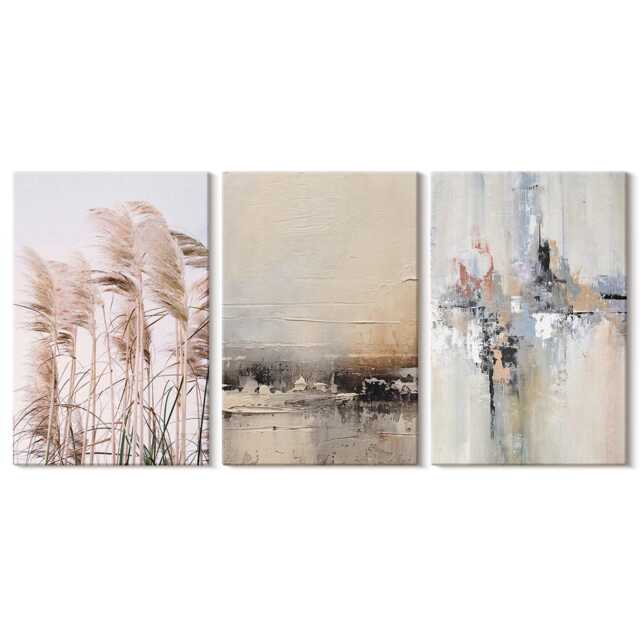Set Of 3 Canvas Prints - Natural Vegetation, Patterns in Subdued Colors, Beige Wall Art Large, Textures Decor - image 1