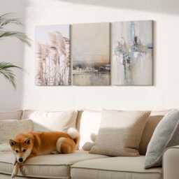 Set Of 3 Canvas Prints - Natural Vegetation, Patterns in Subdued Colors, Beige Wall Art Large, Textures Decor - thumbnail 3