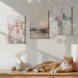 Set Of 3 Canvas Prints - Natural Vegetation, Patterns in Subdued Colors, Beige Wall Art Large, Textures Decor - thumbnail 2