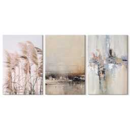 Set Of 3 Canvas Prints - Natural Vegetation, Patterns in Subdued Colors, Beige Wall Art Large, Textures Decor - thumbnail 1