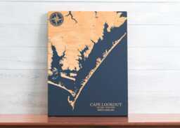 Cape Lookout, North Carolina Map - Engraved Wood Coastal Chart Wall Art Sign, Beach Home Decor Nautical Print, Unique Personalized Gift - thumbnail 1