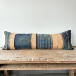 Vintage Hmong Hemp Lumbar Pillow Cover Rustic Ethnic Textile - 12x36 - thumbnail 1