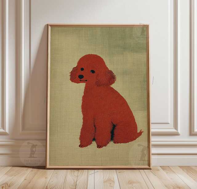 Cute Sitting Dog On Polished Floor - Poodle Artwork -Playful Pet Wall Art Poster - image 1