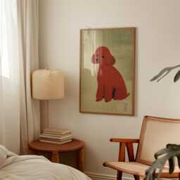 Cute Sitting Dog On Polished Floor - Poodle Artwork -Playful Pet Wall Art Poster - thumbnail 3