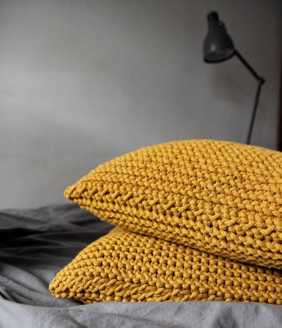 Mustard Chunky Knit Cushion Cover Scandinavian Cotton Throw Pillow - Cover Only - image 1