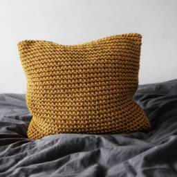 Mustard Chunky Knit Cushion Cover Scandinavian Cotton Throw Pillow - Cover Only - thumbnail 2