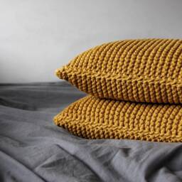 Mustard Chunky Knit Cushion Cover Scandinavian Cotton Throw Pillow - Cover Only - thumbnail 4