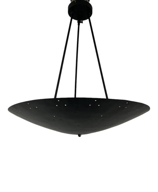 3 Light Chandelier Perforated Ceiling Fixture Mid Century Modern Mat Black Vintage Hand Made Disk Brass Premium