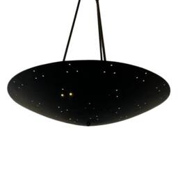 3 Light Chandelier Perforated Ceiling Fixture Mid Century Modern Mat Black Vintage Hand Made Disk Brass Premium - thumbnail 2