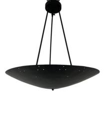 3 Light Chandelier Perforated Ceiling Fixture Mid Century Modern Mat Black Vintage Hand Made Disk Brass Premium - thumbnail 1
