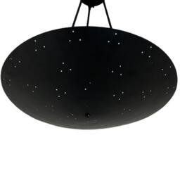 3 Light Chandelier Perforated Ceiling Fixture Mid Century Modern Mat Black Vintage Hand Made Disk Brass Premium - thumbnail 3