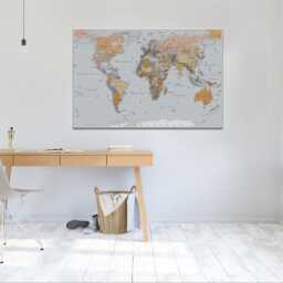 World Map High Resolution, Pastel Tones, Textured, Detailed Wall Art, Hangings, Home Decor, Mounted Canvas Print Ready To Hang - thumbnail 3