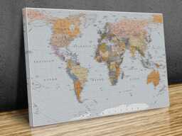 World Map High Resolution, Pastel Tones, Textured, Detailed Wall Art, Hangings, Home Decor, Mounted Canvas Print Ready To Hang - thumbnail 1