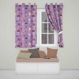Cute Kawaii Graduation Student Art Supplies Purple Seamless Pattern Readymade Eyelet Ring Top Thermal 100% Blackout Curtains - thumbnail 1
