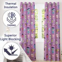 Cute Kawaii Graduation Student Art Supplies Purple Seamless Pattern Readymade Eyelet Ring Top Thermal 100% Blackout Curtains - thumbnail 3