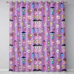 Cute Kawaii Graduation Student Art Supplies Purple Seamless Pattern Readymade Eyelet Ring Top Thermal 100% Blackout Curtains - thumbnail 2