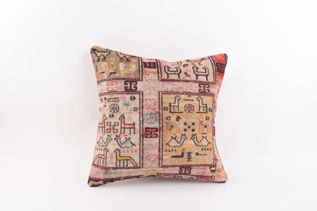 Kilim Pillow Cover 16x16 Turkish Rug Pillow, Vintage Wool Cushion - image 1