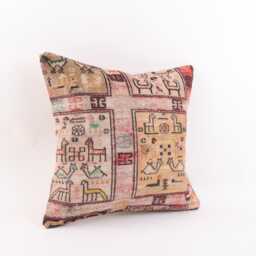Kilim Pillow Cover 16x16 Turkish Rug Pillow, Vintage Wool Cushion - thumbnail 3