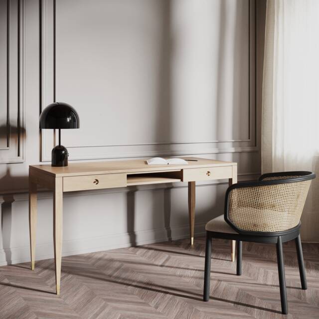 Mid-Century Modern Oak Desk With Brass Accents - image 1