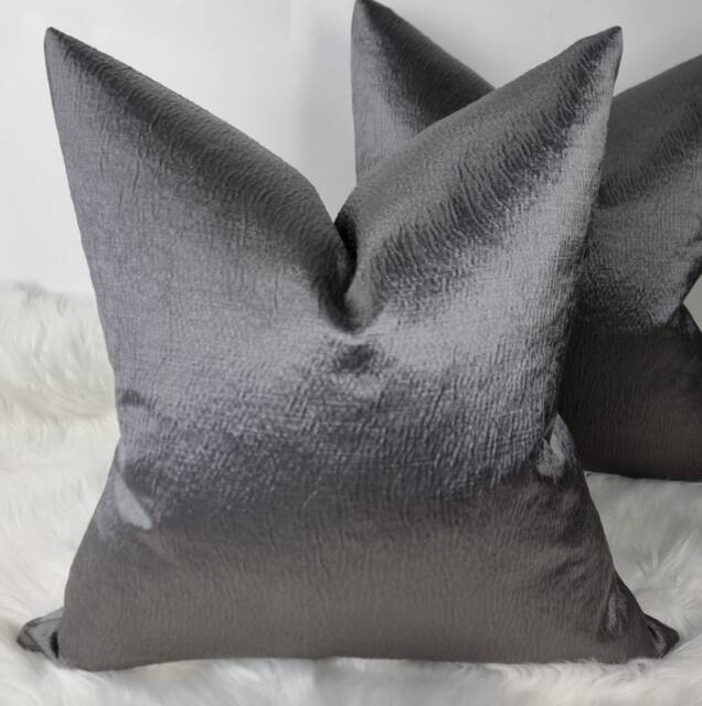 Graphite Grey Satin Cushion Cover, Luxury Textured Pillow, Designers Guild Anshu - image 1