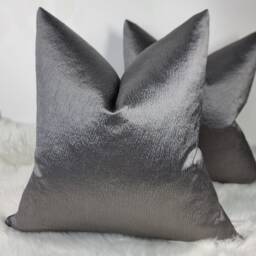 Graphite Grey Satin Cushion Cover, Luxury Textured Pillow, Designers Guild Anshu - thumbnail 3