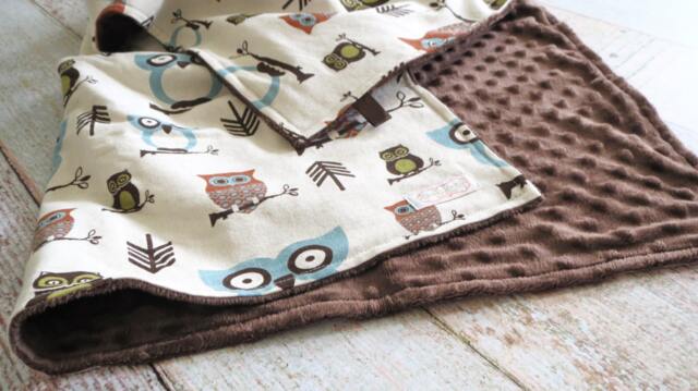 Baby Blanket - Boy Owl Woodland Brown Minky Shower Gift - image 1