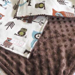 Baby Blanket - Boy Owl Woodland Brown Minky Shower Gift - thumbnail 3
